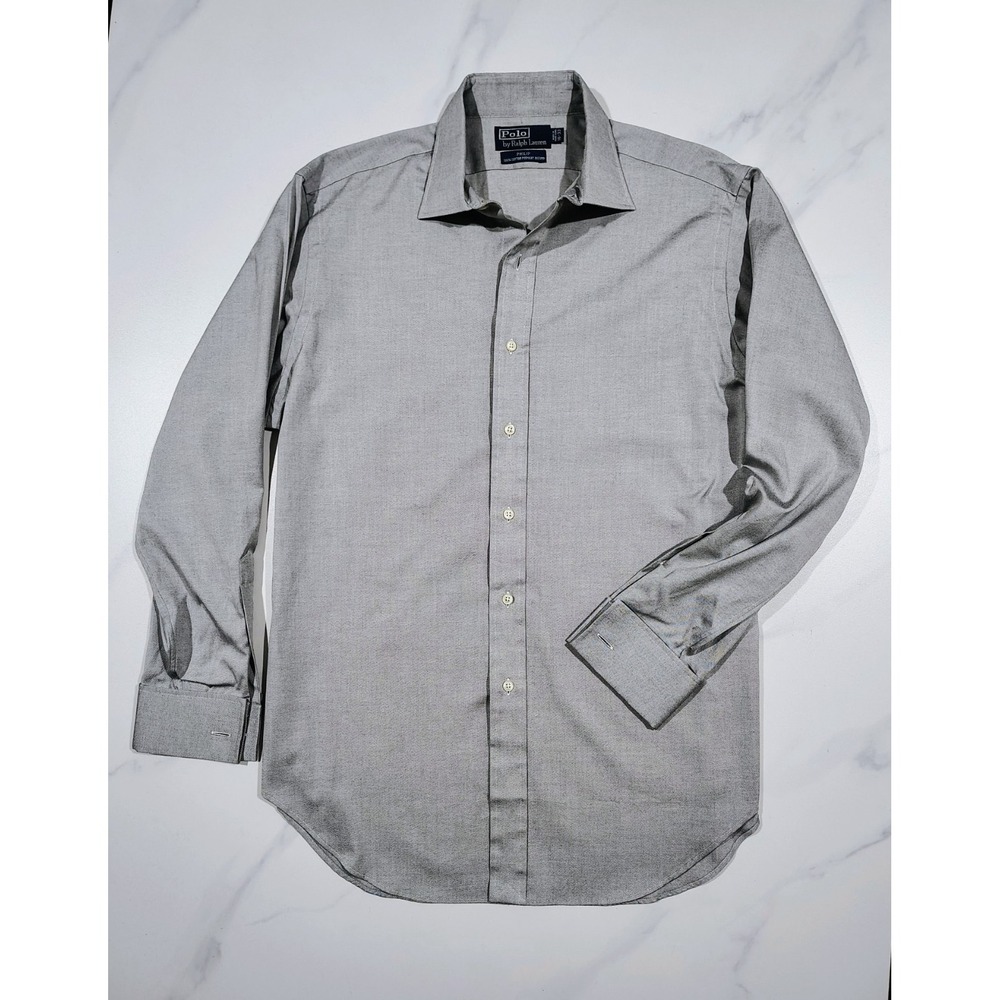 Vtg Polo Ralph Lauren Shirt Mens  French Cuff 90s Phillip 16-33 Gray Classic Fit